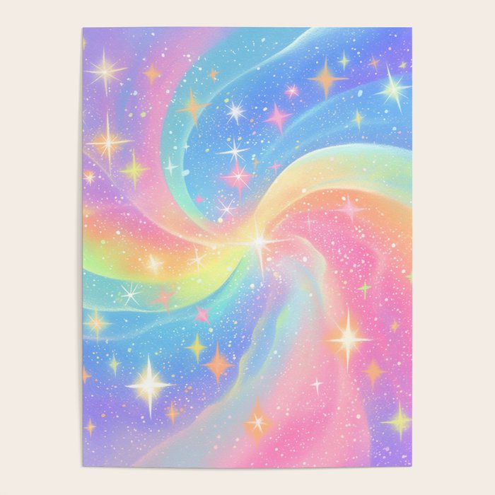 Pastel Galaxy Dreamscape with Sparkling Stars and Rainbow Swirls Poster Gallery Image 1