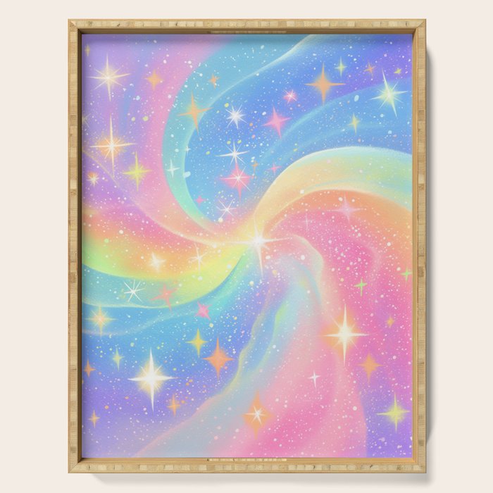 Pastel Galaxy Dreamscape with Sparkling Stars and Rainbow Swirls Serving Tray Gallery Image 1
