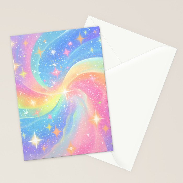 Pastel Galaxy Dreamscape with Sparkling Stars and Rainbow Swirls Stationery Card Gallery Image 2
