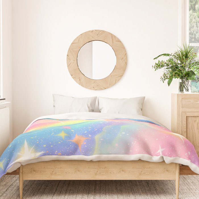 Pastel Galaxy Dreamscape with Sparkling Stars and Rainbow Swirls Duvet Cover Gallery Image 3