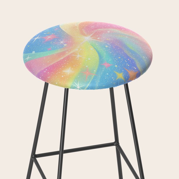 Pastel Galaxy Dreamscape with Sparkling Stars and Rainbow Swirls Stool Gallery Image 2