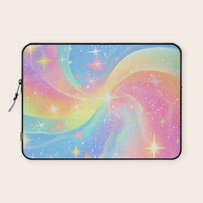 Pastel Galaxy Dreamscape with Sparkling Stars and Rainbow Swirls Laptop Sleeve Gallery Image 1