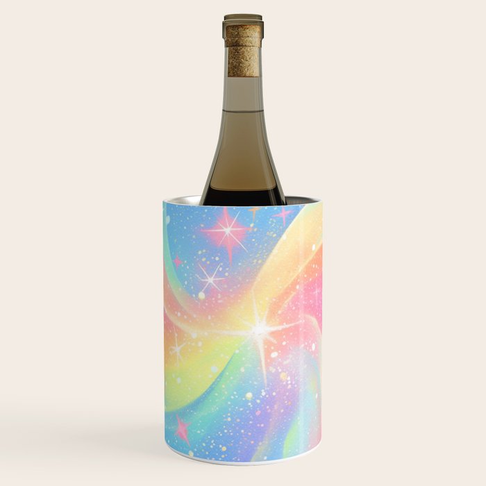 Pastel Galaxy Dreamscape with Sparkling Stars and Rainbow Swirls Wine Chiller Gallery Image 1
