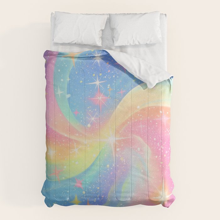 Pastel Galaxy Dreamscape with Sparkling Stars and Rainbow Swirls Comforter Gallery Image 6