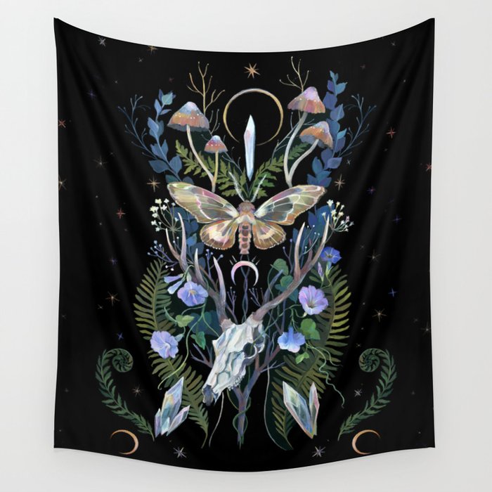 Deer Skull Crystals Garden Wall Tapestry Gallery Image 1