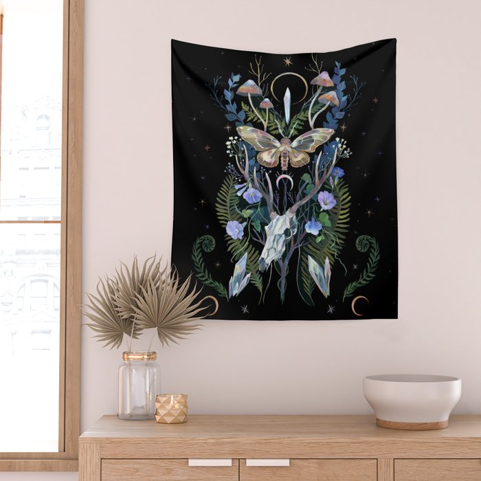 Deer Skull Crystals Garden Wall Tapestry Gallery Image 2