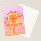 Retro Sunflower & Rainbow in Pink Stationery Card Gallery Image 2