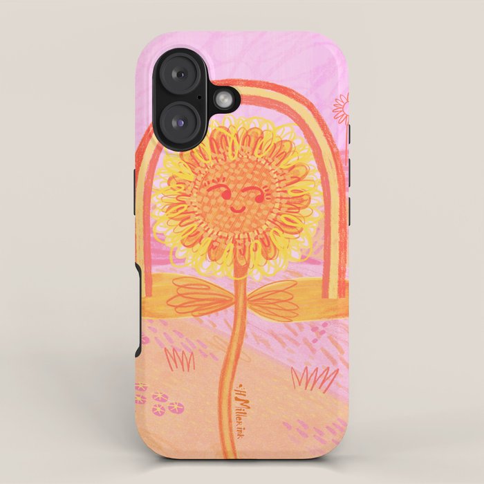 Retro Sunflower & Rainbow in Pink iPhone Case Gallery Image 1