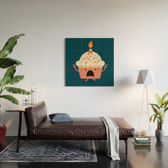 Cupcake on fire Wood Wall Art Gallery Image 2