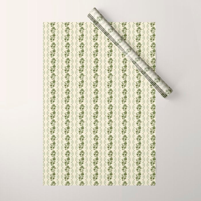 German Drapery Stripe - Green Wrapping Paper Gallery Image 1