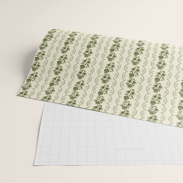German Drapery Stripe - Green Wrapping Paper Gallery Image 2
