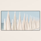 Minimalist Beach Photo Print | White Umbrellas | Coastal Summer Travel Photography Desk Mat Gallery Image 3