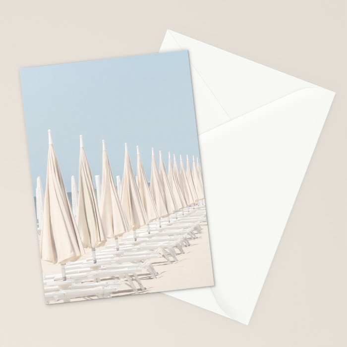 Minimalist Beach Photo Print | White Umbrellas | Coastal Summer Travel Photography Stationery Card Gallery Image 2