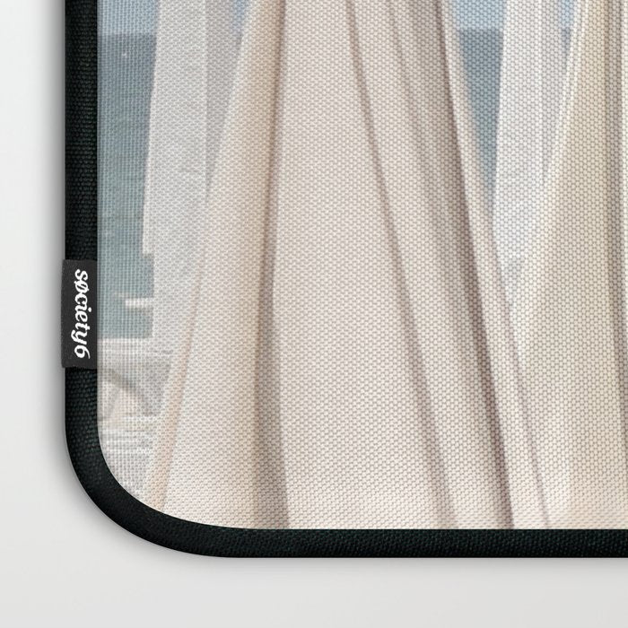 Minimalist Beach Photo Print | White Umbrellas | Coastal Summer Travel Photography Laptop Sleeve Gallery Image 3