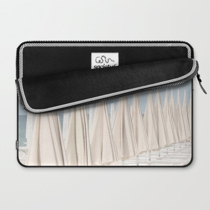 Minimalist Beach Photo Print | White Umbrellas | Coastal Summer Travel Photography Laptop Sleeve Gallery Image 2