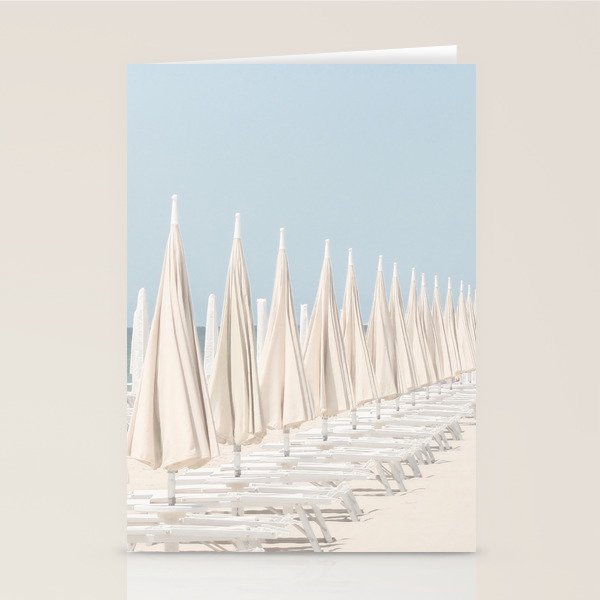 Minimalist Beach Photo Print | White Umbrellas | Coastal Summer Travel Photography Stationery Card Gallery Image 1