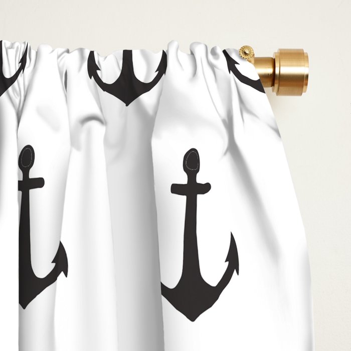 Simple black white modern nautical anchor Window Curtain Gallery Image 2