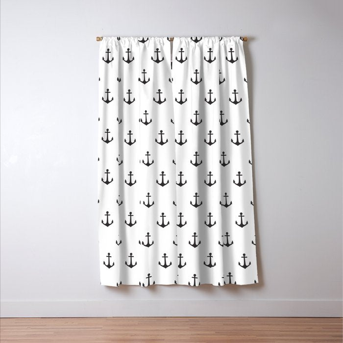 Simple black white modern nautical anchor Window Curtain Gallery Image 3