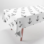 Simple black white modern nautical anchor Tablecloth Gallery Image 1