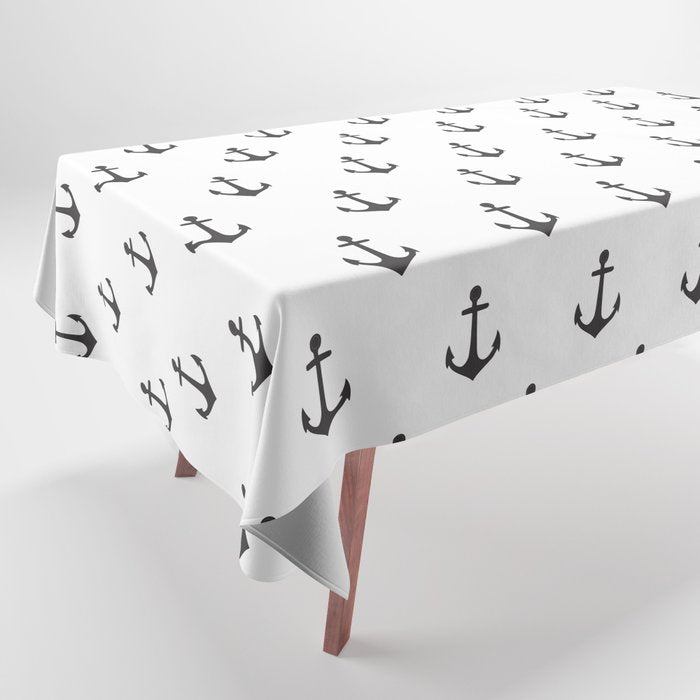 Simple black white modern nautical anchor Tablecloth Gallery Image 1