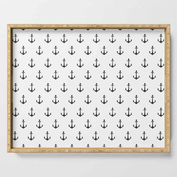 Simple black white modern nautical anchor Serving Tray Gallery Image 1