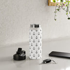 Simple black white modern nautical anchor Water Bottle Gallery Image 5