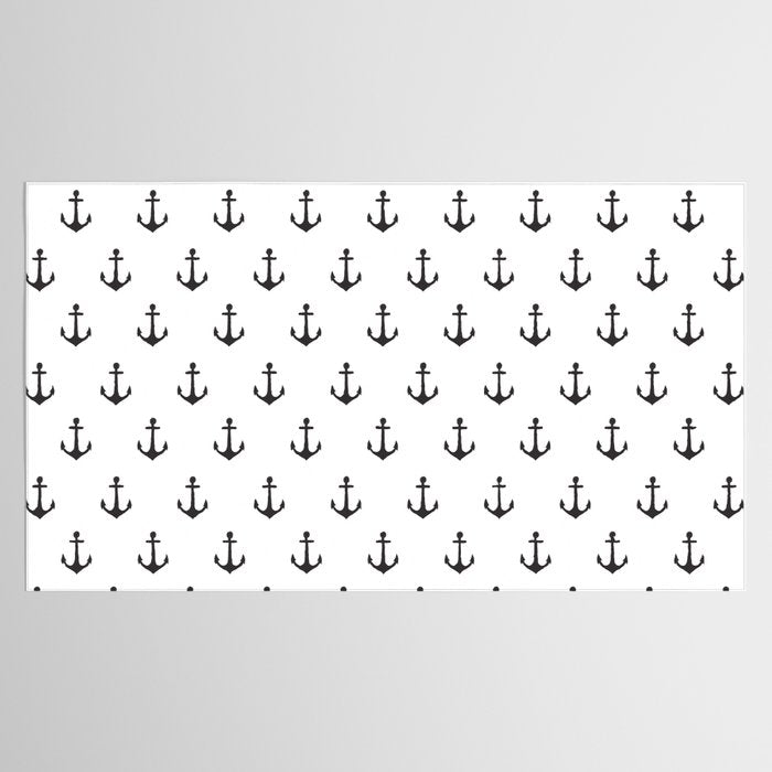 Simple black white modern nautical anchor Tablecloth Gallery Image 2