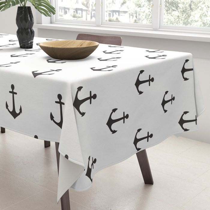 Simple black white modern nautical anchor Tablecloth Gallery Image 3
