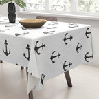 Simple black white modern nautical anchor Tablecloth Gallery Image 3