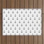 Simple black white modern nautical anchor Outdoor Rug Gallery Image 1
