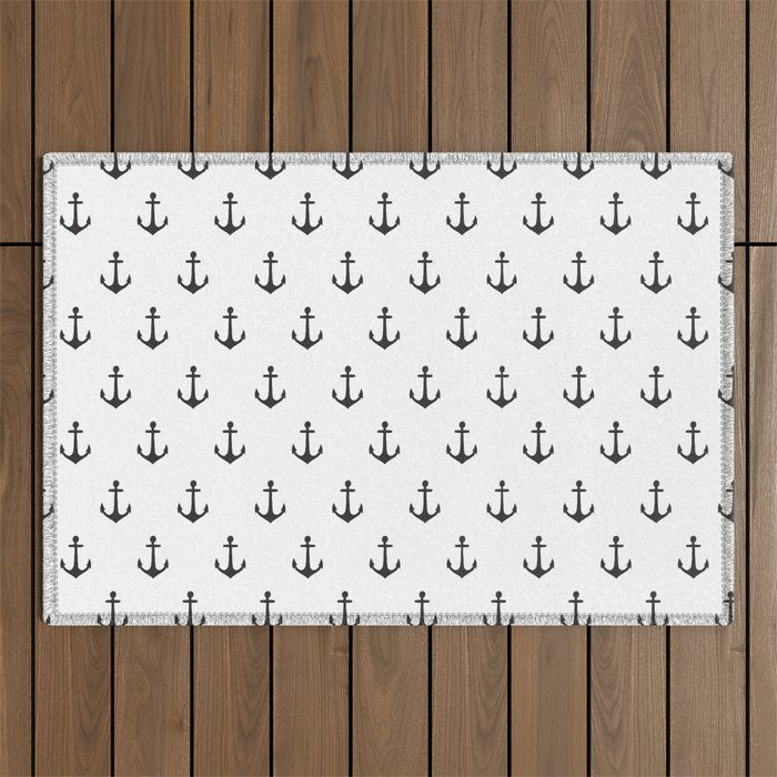 Simple black white modern nautical anchor Outdoor Rug Gallery Image 1