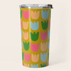 Rows of Tulips in Bloom in Yellow Ochre & Peach Travel Mug Gallery Image 2