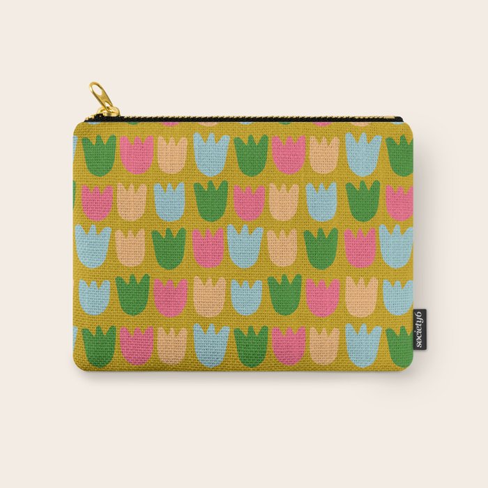 Rows of Tulips in Bloom in Yellow Ochre & Peach Carry All Pouch Gallery Image 1