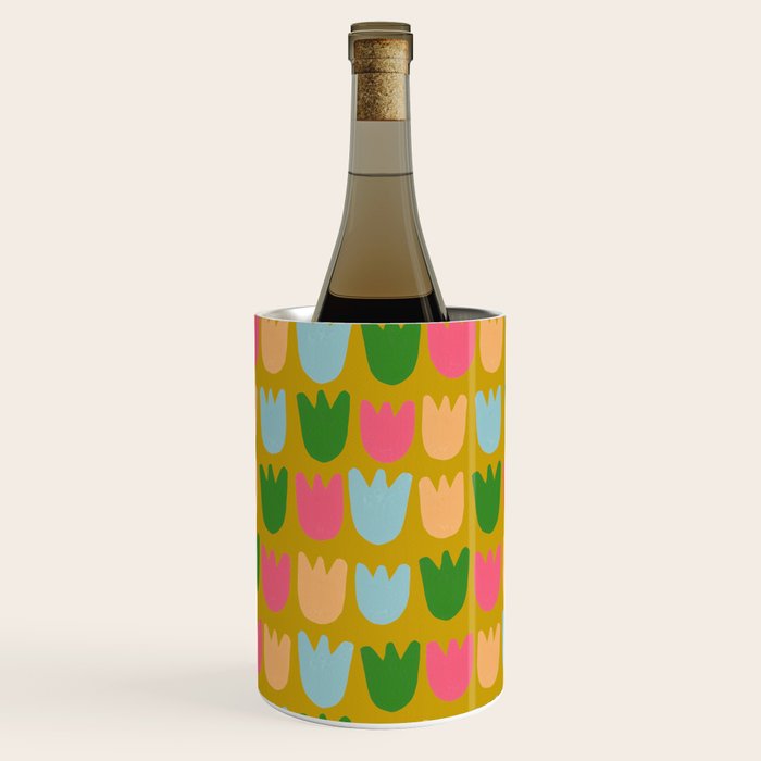 Rows of Tulips in Bloom in Yellow Ochre & Peach Wine Chiller Gallery Image 1