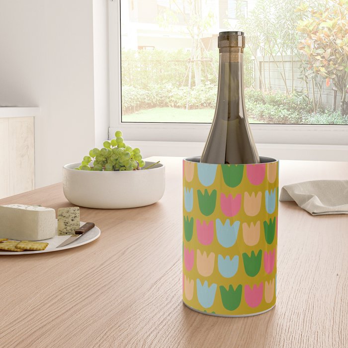 Rows of Tulips in Bloom in Yellow Ochre & Peach Wine Chiller Gallery Image 4