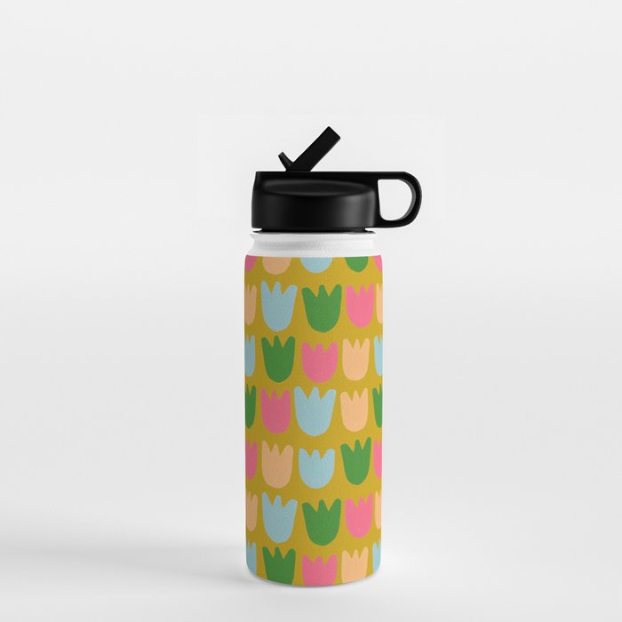 Rows of Tulips in Bloom in Yellow Ochre & Peach Water Bottle Gallery Image 1