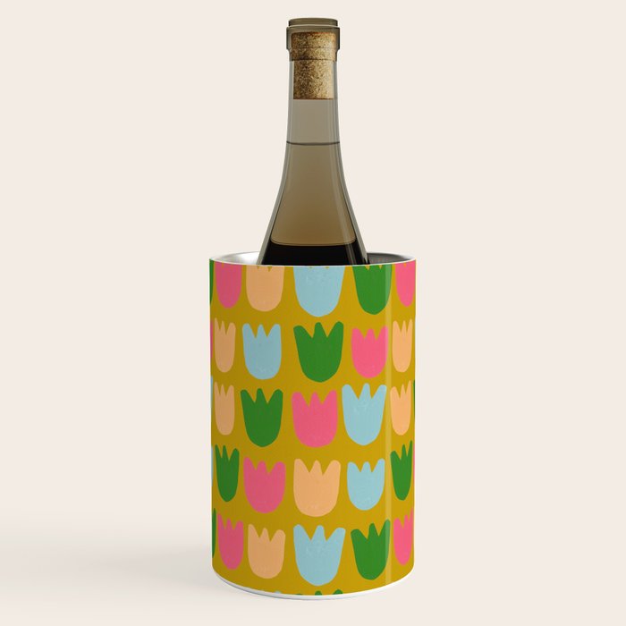 Rows of Tulips in Bloom in Yellow Ochre & Peach Wine Chiller Gallery Image 3