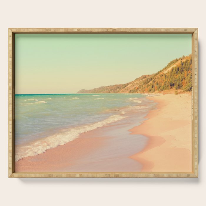 Pastel Beach Bliss - lake michigan summer travel photograph Serving Tray Gallery Image 1