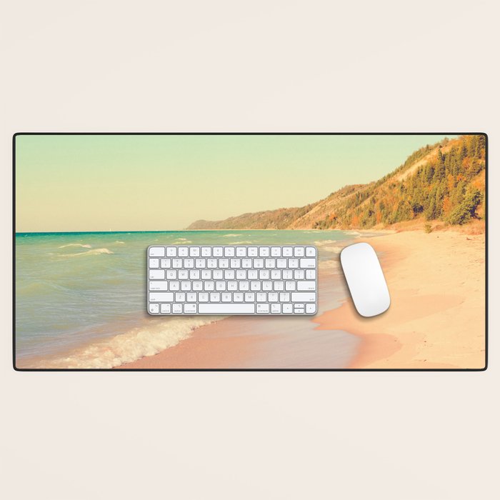 Pastel Beach Bliss - lake michigan summer travel photograph Desk Mat Gallery Image 1