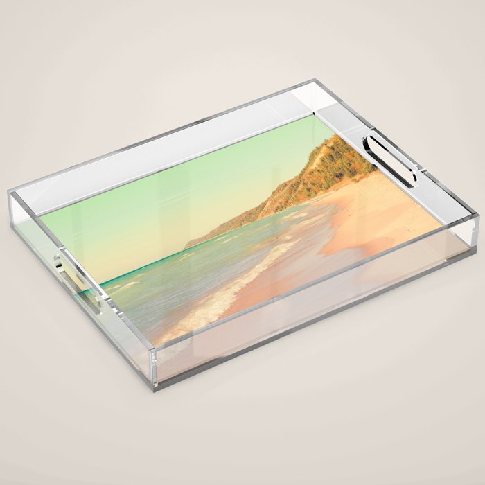Pastel Beach Bliss - lake michigan summer travel photograph Acrylic Tray Gallery Image 1