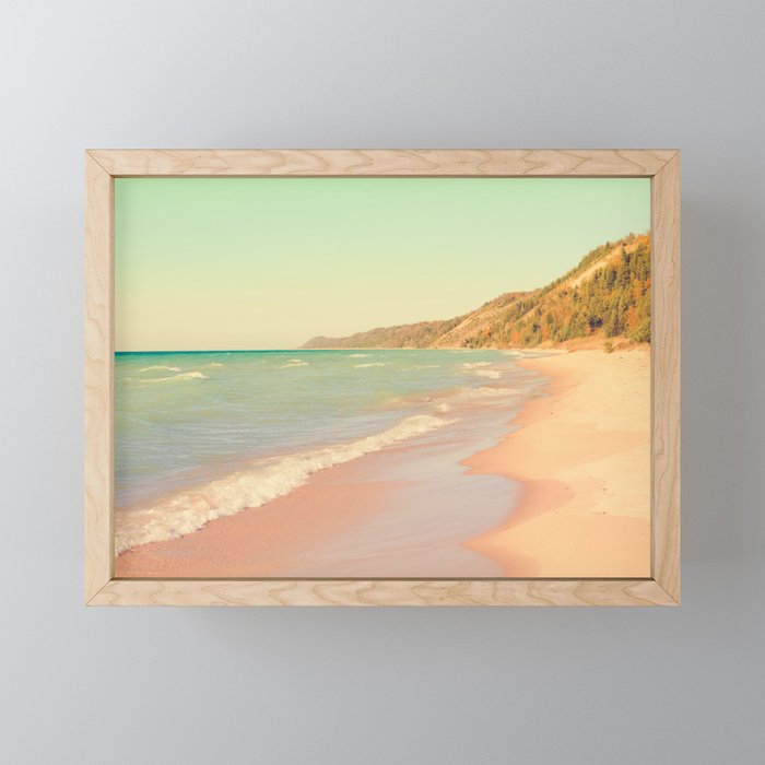 Pastel Beach Bliss - lake michigan summer travel photograph Mini Art Print Gallery Image 1