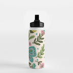 Green and Pink Butterfly Folk Art Illustration  Water Bottle Gallery Image 2