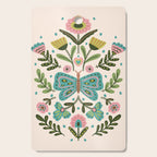 Green and Pink Butterfly Folk Art Illustration  Cutting Board Gallery Image 1