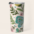 Green and Pink Butterfly Folk Art Illustration  Travel Mug Gallery Image 3