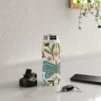 Green and Pink Butterfly Folk Art Illustration  Water Bottle Gallery Image 4