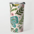 Green and Pink Butterfly Folk Art Illustration  Travel Mug Gallery Image 2