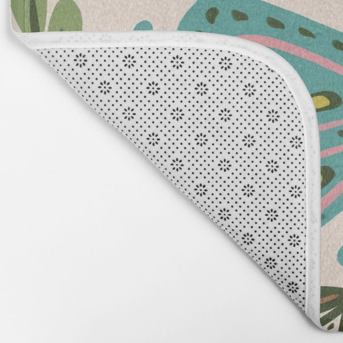 Green and Pink Butterfly Folk Art Illustration  Bath Mat Gallery Image 2
