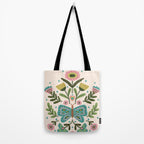 Green and Pink Butterfly Folk Art Illustration  Tote Bag Gallery Image 2