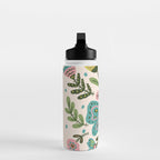 Green and Pink Butterfly Folk Art Illustration  Water Bottle Gallery Image 3