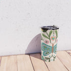 Green and Pink Butterfly Folk Art Illustration  Travel Mug Gallery Image 4